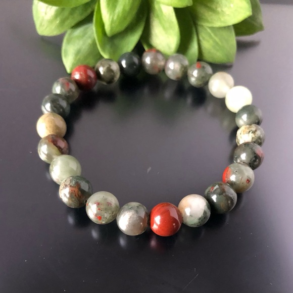 Bloodstone 8mm Natural Stone Beads Stretchable Bracelet - Picture 2 of 3
